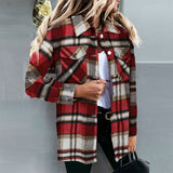 Chicmy Winter Plaid Shirt Jacket For Women Checkered Jacket Coat Casual Long Sleeve Thick Overshirt Turn Down Collar Fashion Outerwear