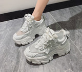 Christmas Gift Spring Women Chunky Sneakers Fashion Solid Color Platform Shoes Lace Up Breathable Mesh Vulcanize Shoes Women Casual Shoes