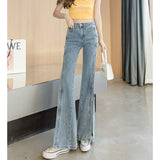 Chicmy Vintage Jeans With Side Buttons 2023 Summer High Waist Denim Pants Koran Fashion Sexy Light Blue Long Trousers Slim Fit Bottoms