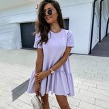 Chicmy Loose Casual Ruffles Mini Dress Women 2023 Summer O-Neck Short Sleeve A Line Elegant Dress Big Hem Beach Dresses For Woman Robe