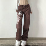 ChicMy-Fall Outfits  Street Gothic Jeans Women Y2K Print Spring Autumn Low Waist Long Trousers Casual Denim Pants Simple Female Buttons Bottoms