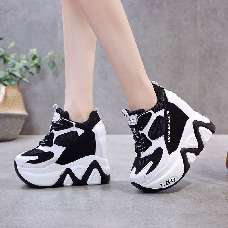 Christmas Gift Chicmy Women High Platform Shoes New Breathable Women Height Increasing Shoes 12 CM Thick Sole Trainers Sneakers Woman Casual Shoes