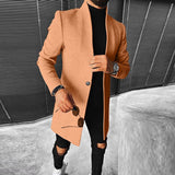 ChicMy-Fall Outfits Fashion Stand Collar Mid-length Jacket Men Casual Single Button Slim Outerwear & Coats Spring Autumn Long Sleeve Daily Male Tops