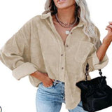 Chicmy Women Corduroy Long Sleeve Button Down Collared Shirt Oversized Lightweight Shacket Jacket Tops