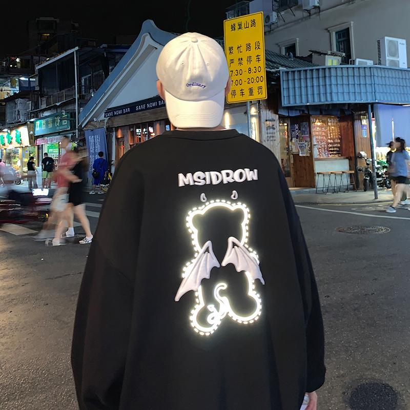 Chicmy Fashion Harajuku Kawaii Sweatshirt Hoodies Women Oversize Long Sleeve Loose Paired Clothes Reflective Devil Pullover Female Tops