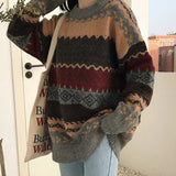 Chicmy Vintage Sweater Women Knitted Pullovers Winter Striped Jumper Casual Oversized Sweaters Ladies Long Sleeve Knitwear Warm Tops