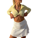Chicmy Women's Y2K Low Cut Slim Fit Crop Top Deep V Neck Solid Color Long Sleeve T-Shirt Spring Fall Base Shirt E-Girl Club Streetwear
