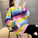 Chicmy Fashion Rainbow Color Sweatshirt Hoodies Women 2023 Loose Long Sleeve Pullover Female Spring Autumn Oversized Harajuku Striped