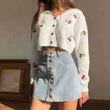 Chicmy V Neck Long Sleeve Knitted Cardigan Sweater Women Autumn Streetwear 90S Knitwear Preppy Style Cherry Sweater Blouse