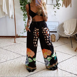 Chicmy Two-Piece Suit Summer Women Boho Beach Style Print Underwear Loose Wide Leg Pants Sea Floral Outfits Tracksuit Sets