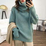 Chicmy Women's Turtleneck 2023 Autumn Winter Sweater Oversize Solid Long Sleeve Turtleneck Casual Warm And Soft Knitted Pullover