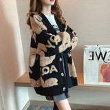 Chicmy 2023 Winter Knitted Women's Cardigan Loose Street Knitted Sweater Coat Lovely Cartoon Embroidery V-Neck Cardigan Women's Jacket