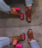 Christmas Gift 2023 Spring High Heels Women's Boots Nightclub Sandals Leopard Thick Heels Comfortable Platform Open Toe Sandals Wedding Shoes