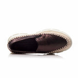 Chicmy Causal Loafers Metal Sheepskin Women Flats Slip On Ladies Simple Shoes Silver Color Platform Footwear