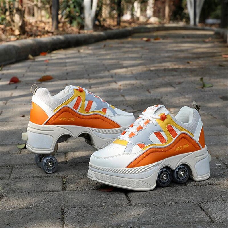 Christmas Gift Chicmy Hot Shoes Men Women Casual Skates Deform Wheel Skates For Adult Couple Shoes Childred Runaway Skates Four-Wheeled Walk Sneakers