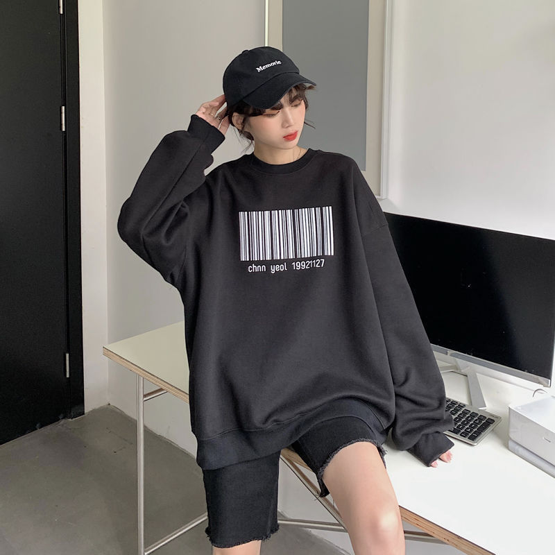 Chicmy 2023 Spring Autumn Oversized Hoodies Women Korean Style Bar Code Sweatshirts Harajuku Pullover Couple Friends Clothes Tops Loose