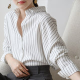Chicmy Female Streetwear Blouse Women Striped Shirt 2023 Spring Winter Long Sleeve Casual Loose Shirts Oversize Fashion Clothing Korean