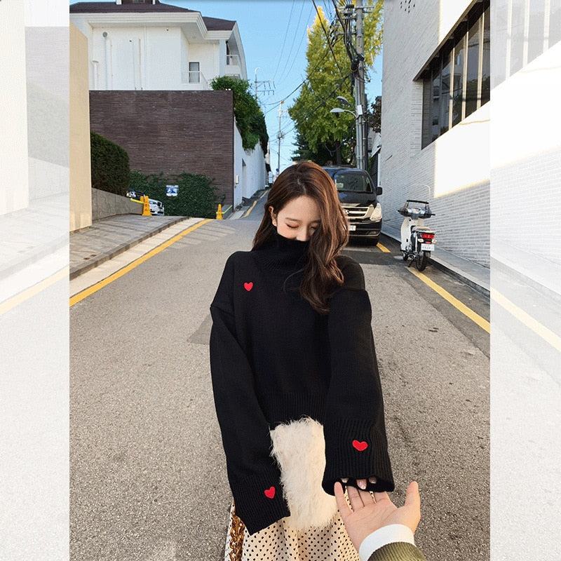 Chicmy Vintage Embroidery Heart Sweaters Women Harajuku Korean Style Long Sleeve Oversize Knit Pullover Female Tops Casual Loose Jumper