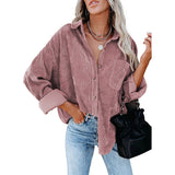 Chicmy Women Corduroy Long Sleeve Button Down Collared Shirt Oversized Lightweight Shacket Jacket Tops