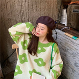 Chicmy Flower Knitted Sweater Women Green Oversized Pullovers Sweater Winter Clothes Loose Long Sweaters Streetwear Sueter Mujer