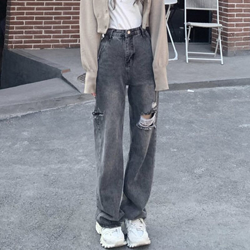 Chicmy Vintage Y2k Hollow Out Jeans Fashion Zipper High Waist Jeans Harajuku Chic Holes Trousers Spring Autumn Female Wide Leg Pants