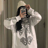 Chicmy Streetwear Ladies Skeleton Print Pullover Hoodie Oversized Harajuku Style Winter Sweatshirt Korean Streetwear Top 2023 New