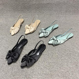 Chicmy Summer Flat Slippers Outdoor Female Beach Slides Silk Bow Pointed Toe Women Sandals Elegant Ladies Shoes Casual Flip Flops