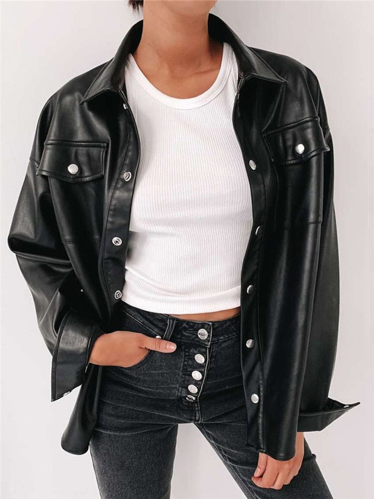 Chicmy Streetwear Black PU Women Leather Jacket Autumn Coat  Women Jacket Esthetic Gothic Vintage Outfits Fashion Tops
