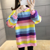 Chicmy Fashion Rainbow Color Sweatshirt Hoodies Women 2023 Loose Long Sleeve Pullover Female Spring Autumn Oversized Harajuku Striped
