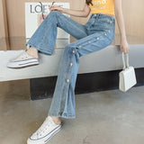 Chicmy Vintage Jeans With Side Buttons 2023 Summer High Waist Denim Pants Koran Fashion Sexy Light Blue Long Trousers Slim Fit Bottoms