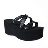 Christmas Gift Chicmy  Sorphio Summer 2023 Double Strap Buckles  Platform Wedges Fashion Goth Slippers Hot Women's Matal  Sandal For Comfy  Black Shoes