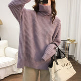 ChicMy-Fall Outfits  Women's Turtleneck 2024 Autumn Winter Sweater Oversize Solid Long Sleeve Turtleneck Casual Warm And Soft Knitted Pullover