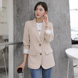 Chicmy New 2023 Autumn Fashion Blazer Jacket Women Casual Korean Pockets Long Sleeve Coat Office Ladies Solid Loose Blazer