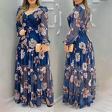 Chicmy Summer Femininity New Dress Fashion V-Neck Printing Waist Slimming Mesh Dress Women