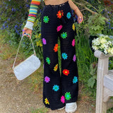 Chicmy See Through Flared Leg Pants Women High Waist Summer Boho Sheer Flower Crochet Beach Holiday Long Pants Trousers