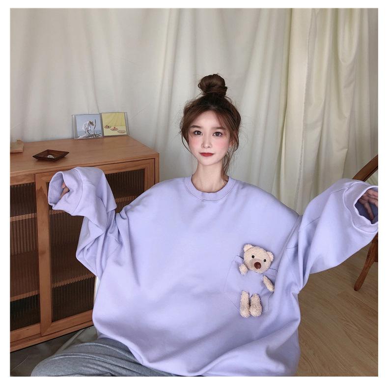 Chicmy Harajuku Chic Crewneck Women Sweatshirt Pullover Hoodies Solid Color Oversized Bear Female Clothes Loose Cute Kawaii Sweetshirt