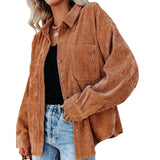 Chicmy Women Corduroy Long Sleeve Button Down Collared Shirt Oversized Lightweight Shacket Jacket Tops