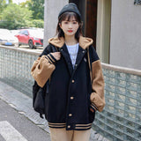 Chicmy Vintage Oversized Hooded Baseball Uniforms Women Fashion Streetwear Patchwork Jackets Korean Casual Loose Coats Autumn Winter