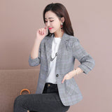 Chicmy Vintage Casual Plaid Blazer Women Fashion Single Button Office Ladies Jacket Coat Notched Collar Long Sleeve Blazer