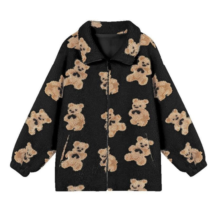 Chicmy Cute Bear Women Hoodies Oversized Couple Chic Zip Up Sweatshirts Loose Thick Warm Fleece Coat Harajuku Casual Pullovers Clothes