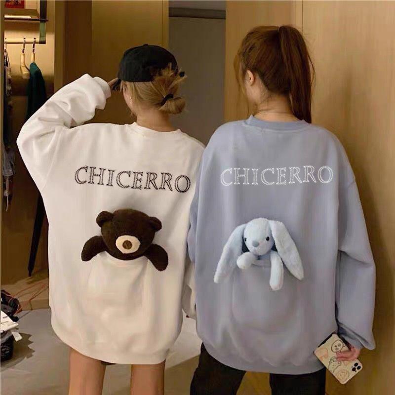 Chicmy Harajuku Embroidered Crew Neck Womens Sweatshirt Hoodie Clothes For Women Winter 2023 Clothes Cute Bear Big Pocket Couple Outfit