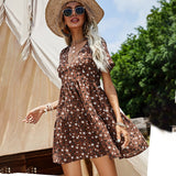 Chicmy Summer Women Elegant Deep V Neck Floral Dress Lace-Up Stitching Brown Big Swing Woman Sexy Sundress Beach Vintage Chic Vestidos