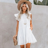 Chicmy Summer Women Casual Loose Ruffles Folds Mini Dress 2023 Fashion O Neck Butterfly Sleeve Lady Solid Party Beach Dress Robe Femme