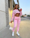 Chicmy Baby Girl Letter Print Sweatsuit Women's Set Hooded Crop Top Jogger Pants Set Tracksuit Fitness Two Piece Set Outfits