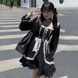 Chicmy Women's Gothic Lolita Dress Goth Punk Gothic Harajuku Mall Goth Style Bandage Black Dress Emo Clothes Dress Spring 2023