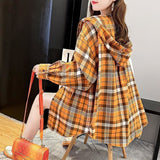 Chicmy Hooded Loose Check Shirt Women's Port Style 2023 Early Spring New Korean Version Versatile Long Sleeve Spring Medium And Coat