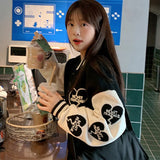 Chicmy Casual Love Print Bomber Jacket Autumn Women Round Collar Pocket Spliced Baseball Jackets Korean Style Streetwear Loose Coats