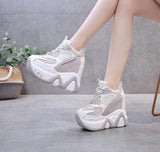 Christmas Gift Chicmy Women High Platform Shoes New Breathable Women Height Increasing Shoes 12 CM Thick Sole Trainers Sneakers Woman Casual Shoes