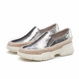 Chicmy Causal Loafers Metal Sheepskin Women Flats Slip On Ladies Simple Shoes Silver Color Platform Footwear