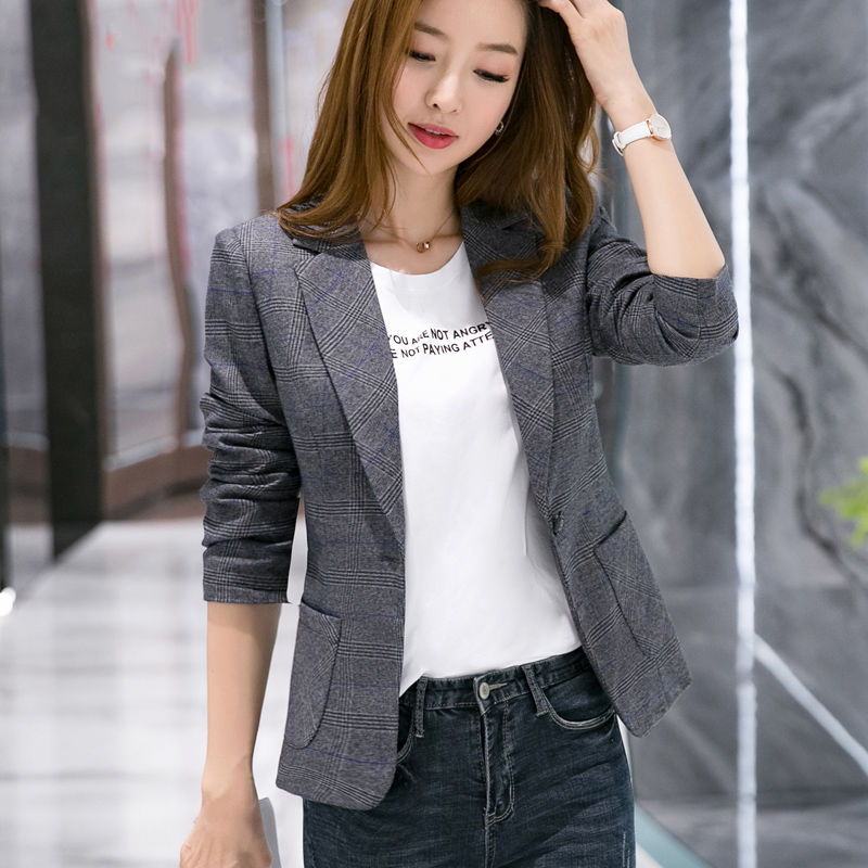 Chicmy Vintage Casual Plaid Blazer Women Fashion Single Button Office Ladies Jacket Coat Notched Collar Long Sleeve Blazer